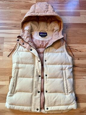 Patagonia Bivy Hooded Down Vest Womens XS Oyster White 27746 Gorpcore Camp